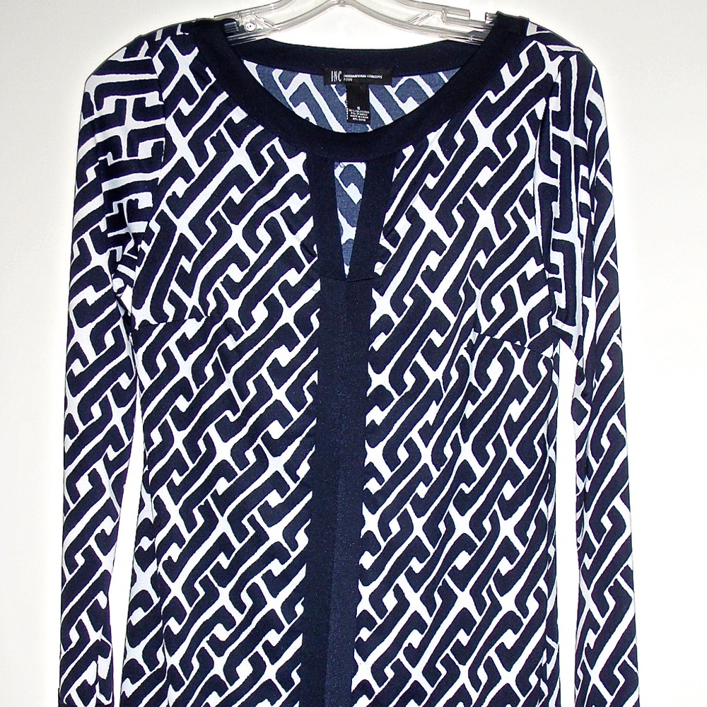 INC WOMEN'S BLACK & WHITE STRETCH LONG SLEEVED PULLOVER DRESS SIZE S